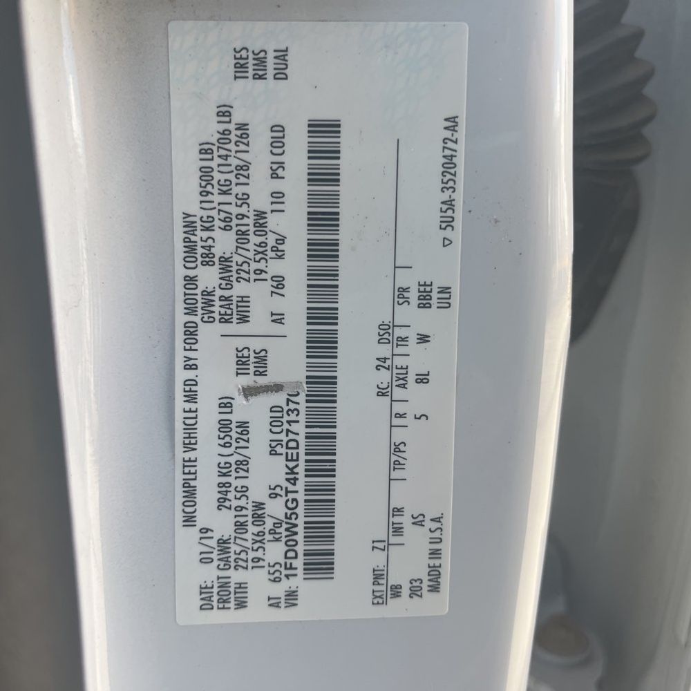 2019 Ford Commercial CA60-84 CREW CAB  4X2 6.7L