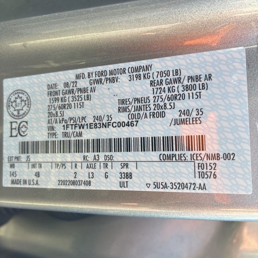 2022 Ford F150 Platinum